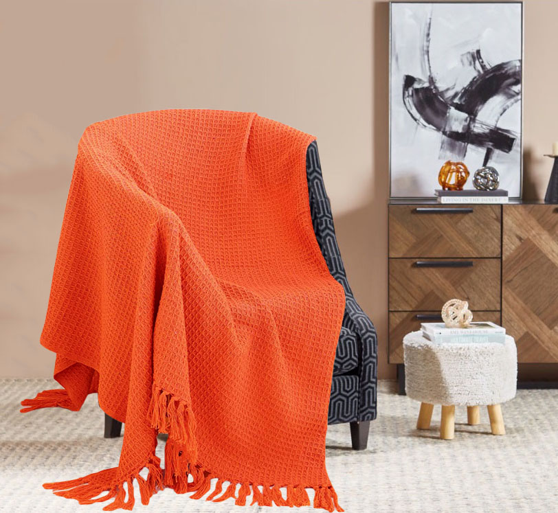 100% Cotton Honeycomb Woven Blanket Throw – Terracotta - Mehar Bedding